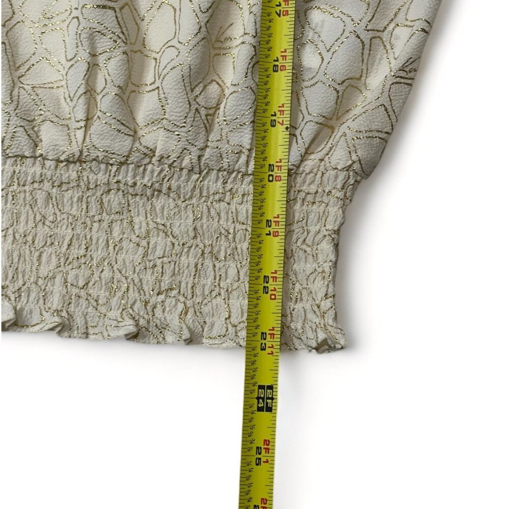 Michael Kors Womens Metallic Print Top With Ruched Hem & Button Detail, New - Picture 10 of 14